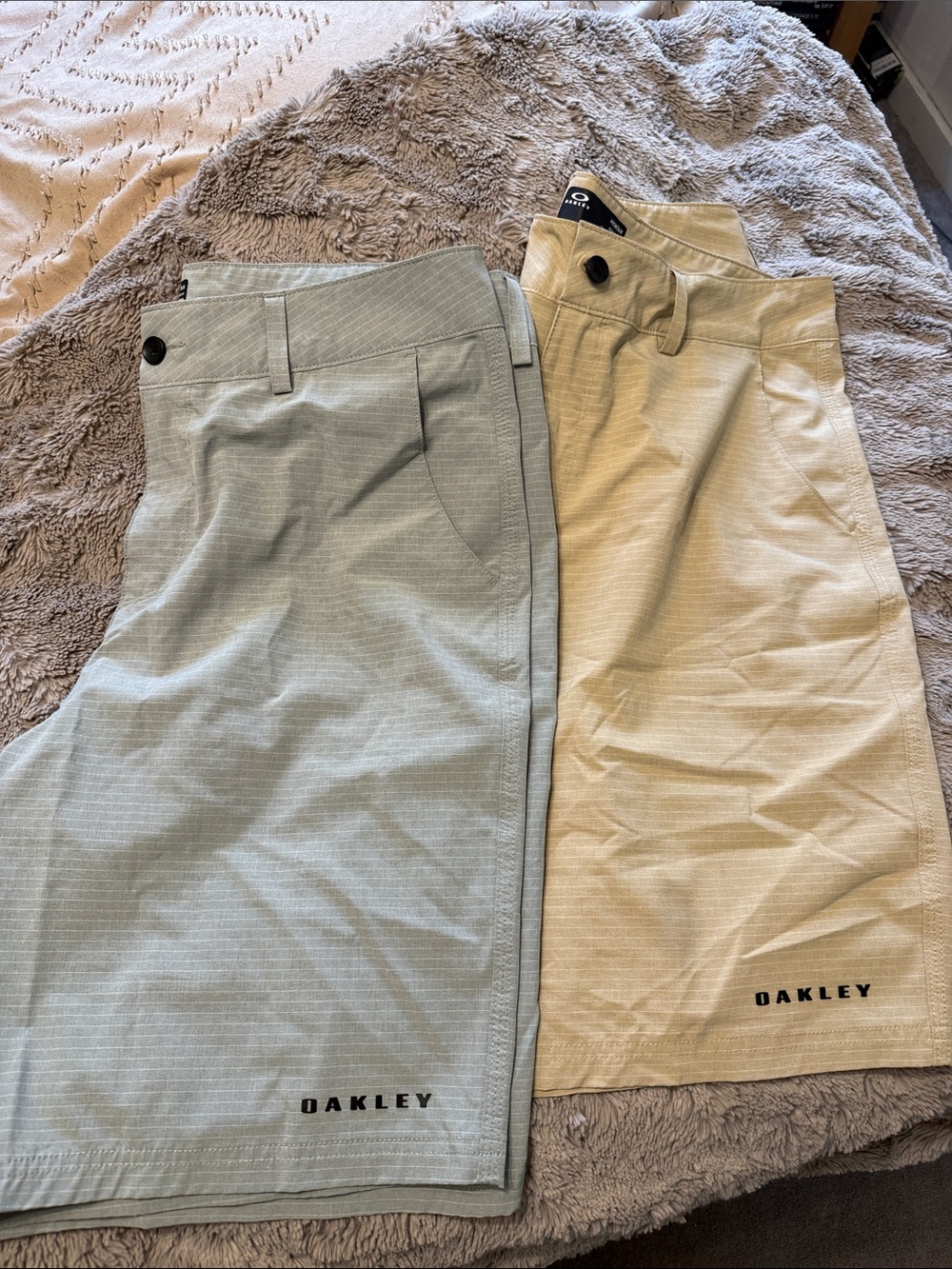 Oakley Two-Pack Performance Shorts in Sage Green and Light Khaki